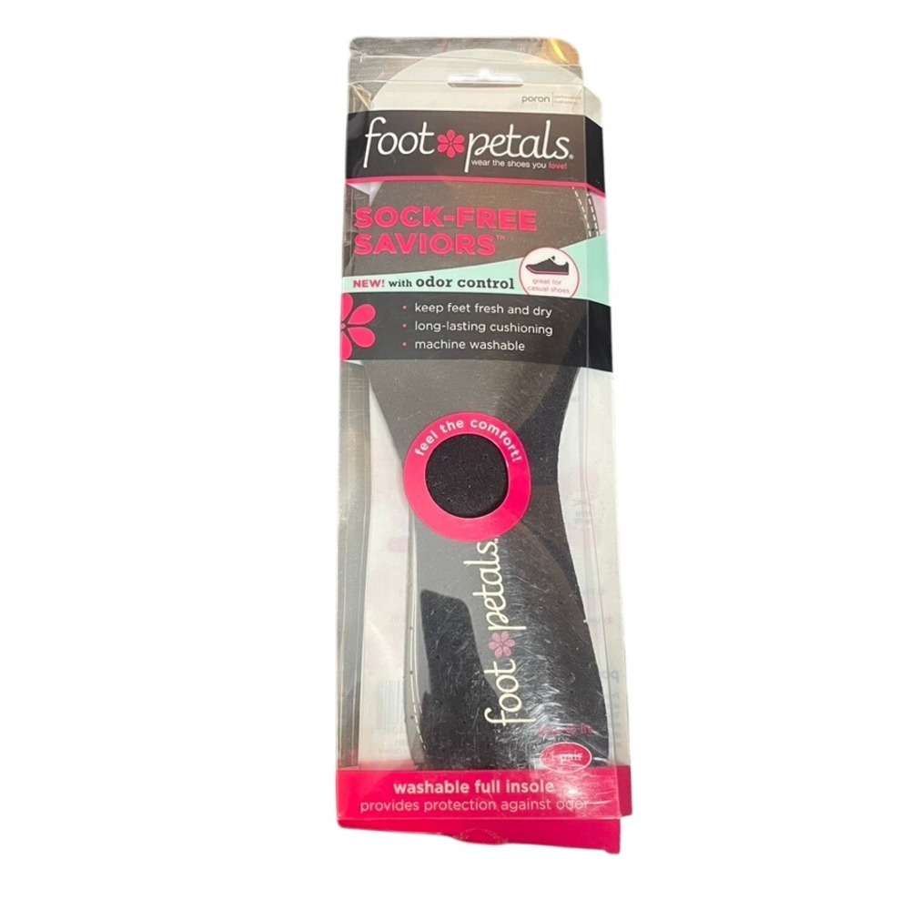 Foot Petals Sock-Free Saviors Washable Full Insole Odor Control Black 1 Pair